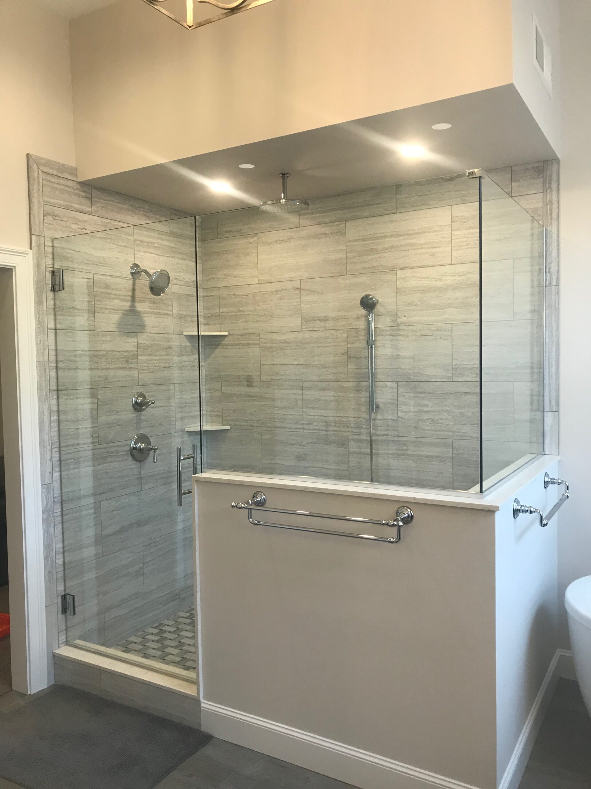 Bathroom Standup Shower with Glass Walls and Tile